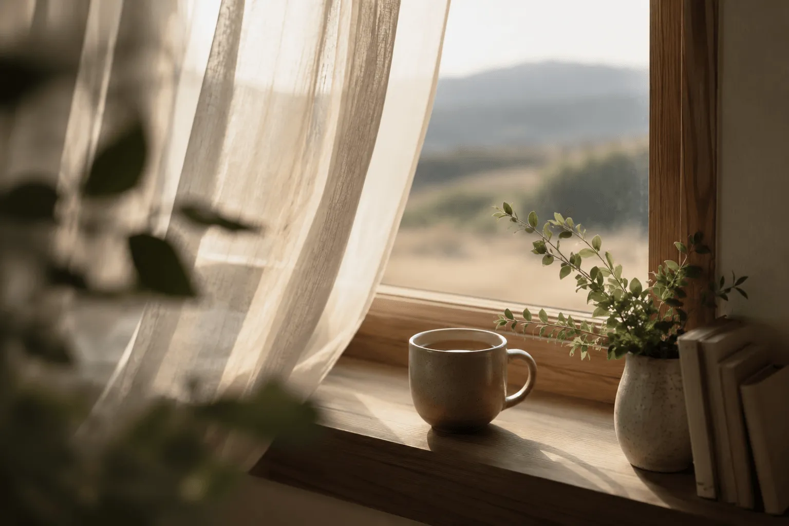 Soft morning light filtering through a window, representing calm amid worry