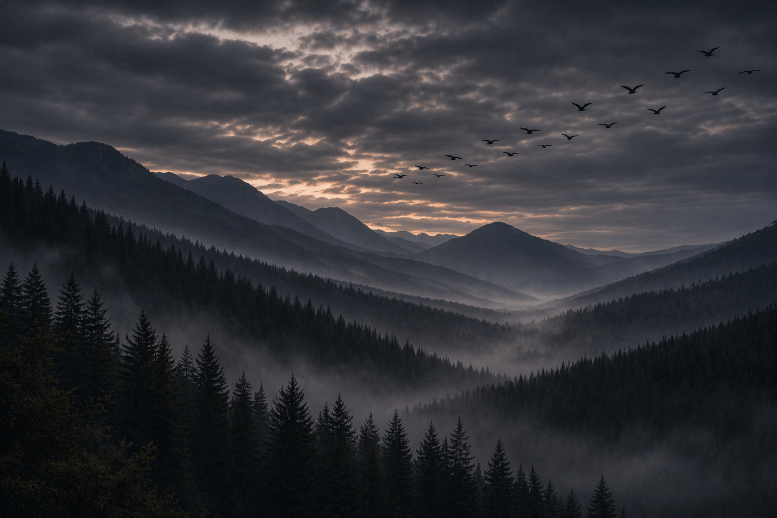 Golden sunrise over Montana mountains with pine trees